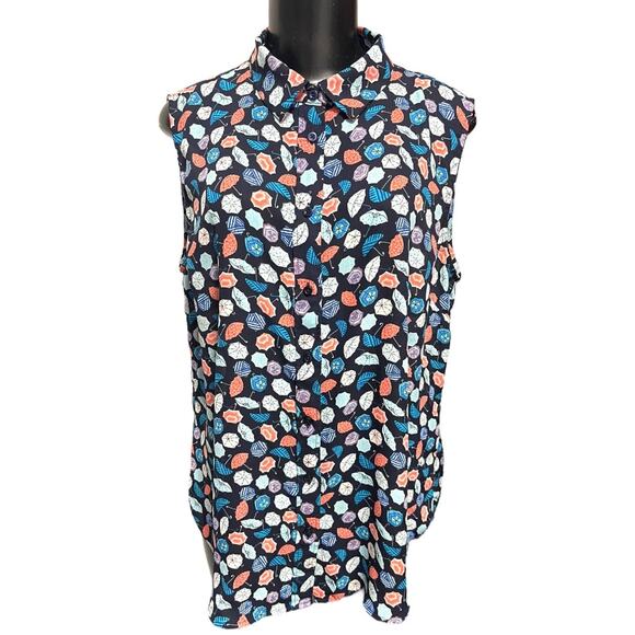 Large Talbots Button Up Collared Sleeveless Umbrella Patterned Shirt - Picture 2 of 12